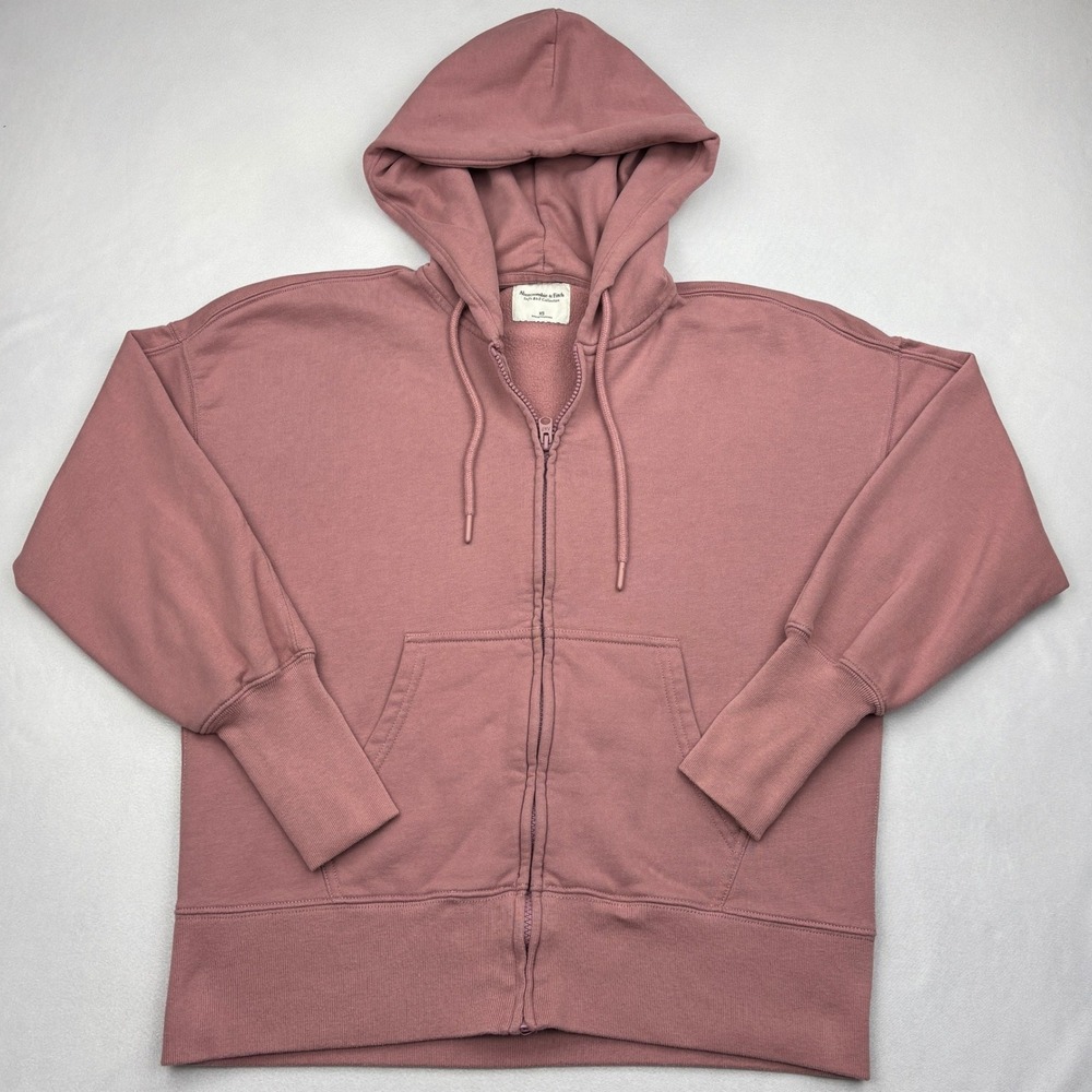 Abercrombie Fitch Hoodie Womens XS Pink Soft Full Zip Fleece Sweatshirt Jacket